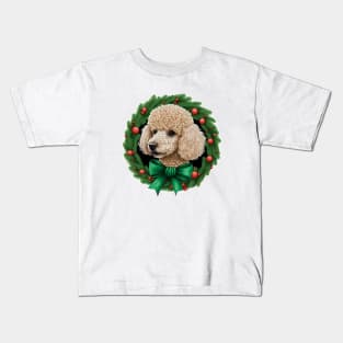 Poodle Dog in a Festive Wreath Frame Kids T-Shirt